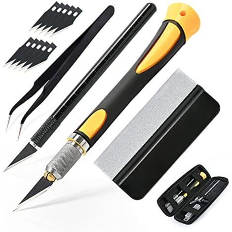 Kit de Cutter Précision, Contient 2 Cutter, 10 lames couteau, boîte rangement, Pince à épiler, Raclette, adapté l'art,au passe-temps, au scrapbooking, diy et la sculpture Set-b -