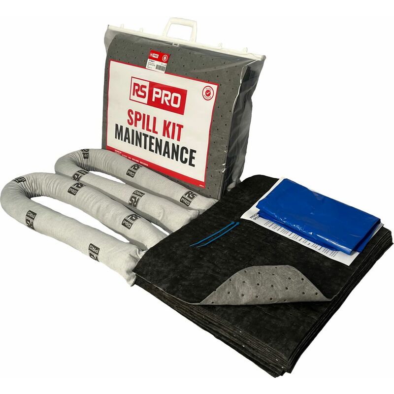 Kit de déversement contient 1 sac et attaches, 2 boudins de 1,2 m, 20 tampons 550 x 450 x 100 mm pour Entretien ( Prix pour 1 Kit )