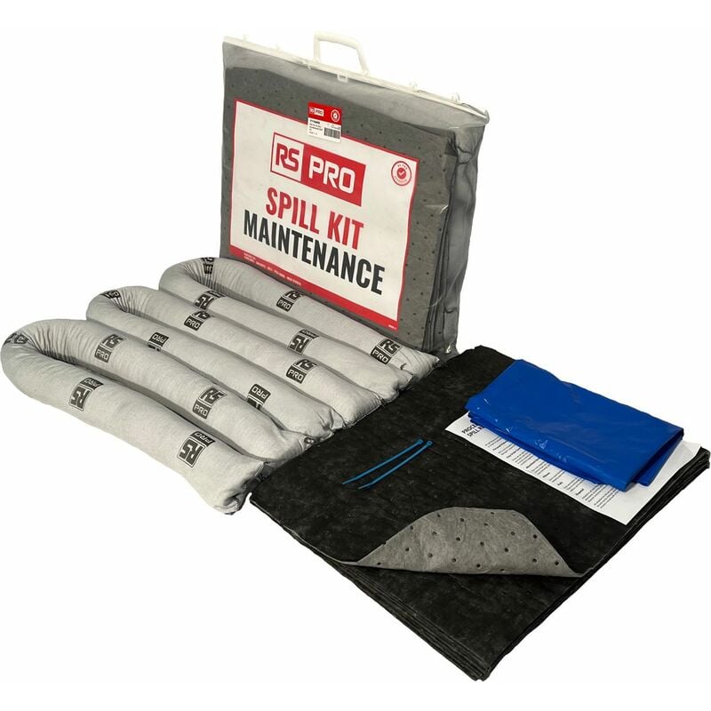 Kit de déversement contient 1 sac et attaches, 3 boudins de 1,2 m, 8 tampons 550 x 450 x 100 mm pour Entretien ( Prix pour 1 Kit )