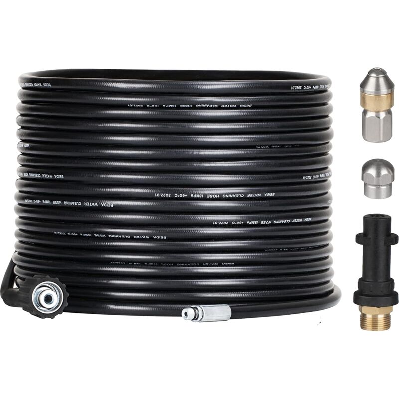 Ugreat - Kit de débouchage de tuyau de 15 m pour nettoyeurs haute pression Kärcher avec buse et buse pivotante, kit de furet professionnel 180 bars