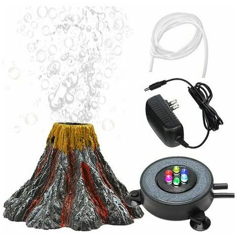 Kit de decoración de acuario Volcano, piedra de aire LED multicolor para bomba de aire, accesorio de acuario