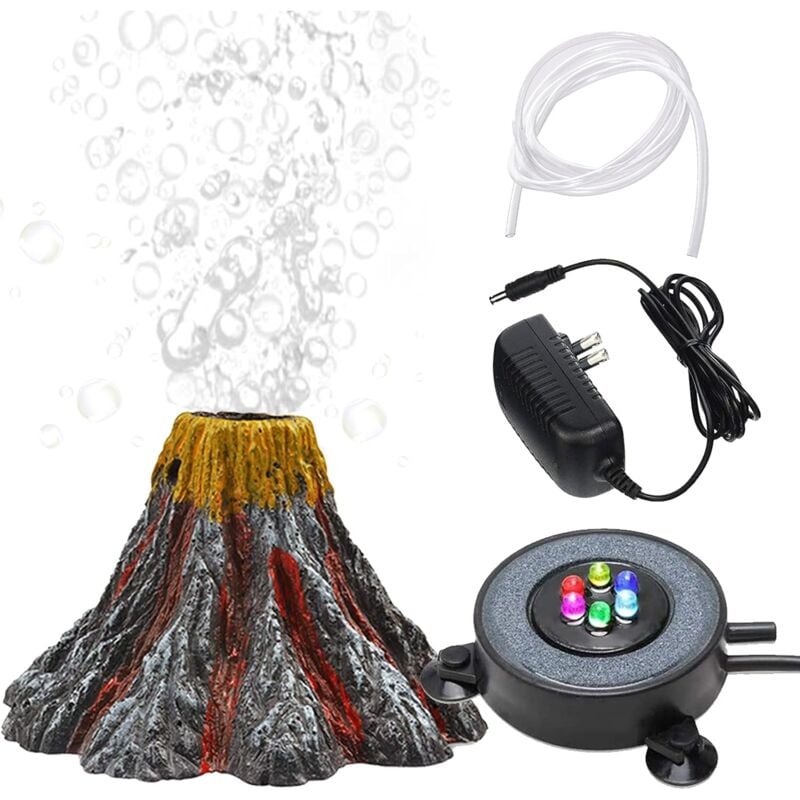 Kit de décoration pour aquarium Volcan, multicolore avec lumière led, pierre à air pour pompe à air, accessoires pour aquarium, décoration d'aquarium