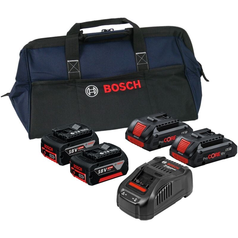 Bosch - Kit de démarrage 18V / 2x batterie 4,0 Ah + 2x batterie 4,0 Ah ProCORE18V + chargeur gal 1880 cv dans une sacoche d'artisanat
