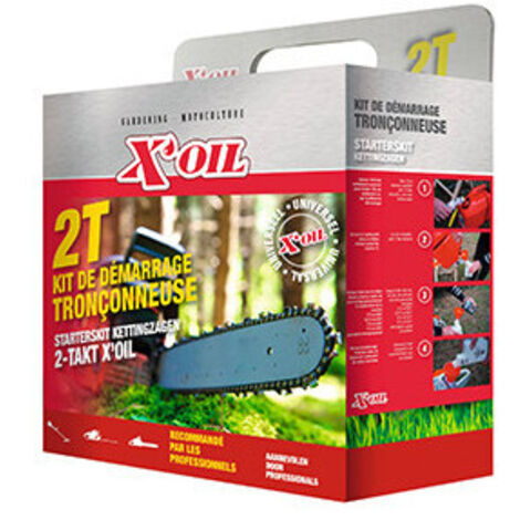 Kit de démarrage 2 Temps X'oil pour tronçonneuse, composé de: 1 stabilisant carburant 250 ml, 1 huile moteur 2 temps semi- synth