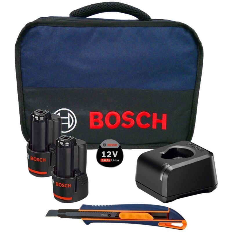 Bosch - Kit de démarrage 12V / 2x batterie 3,0 Ah + chargeur gal 12V-20 y compris cutter WS24 9 mm dans un sac souple