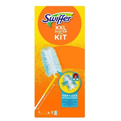 Kit de démarrage plumeau Swiffer Duster XXL avec 2 recharges – Manche 90 cm – Tête pivotante 360° – Nettoyage efficace des poussières