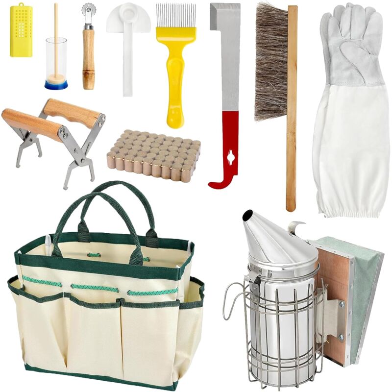 Kit de démarrage pour l'apiculture 12 pièces, fournitures pour l'apiculture, tous les outils et équipements pour l'apiculture, outils de ruche à