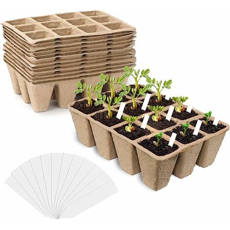 Kit de démarrage pour semis - Pots de Tourbe pour légumes et Fleurs - 120 cellules - biodégradables Bac de Germination avec 30 étiquettes pour Plantes