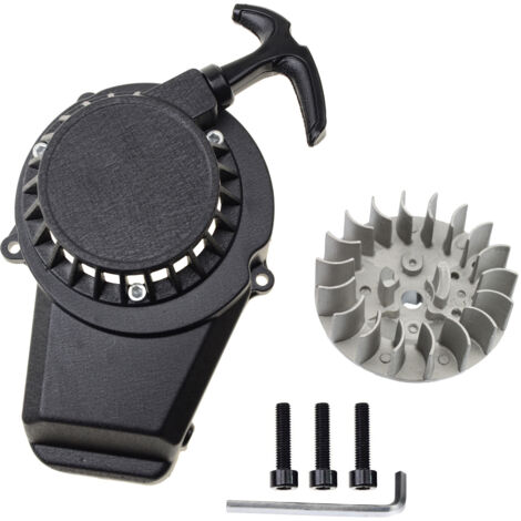 Kit de démarreur manuel + volant moteur 47cc/49cc, noir, compatible avec les mini motos tout-terrain, vélos et scooters 2 temps.