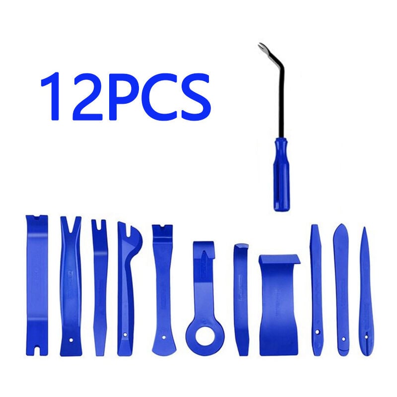 Kit de dépose de garniture automatique 12 pièces, Kit d'outils d'installation d'autoradio, Kit de dépose intérieure de barre de levier, bleu