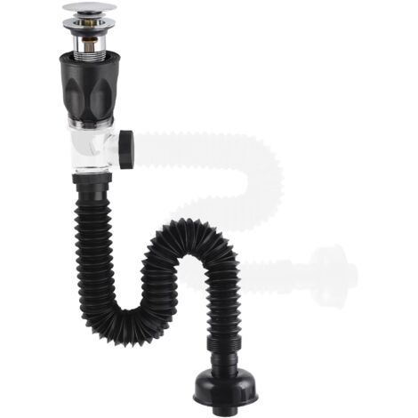Kit de Desagüe para Lavabo, Juego de Drenaje Universal Click Clack con Tubo Flexible, Antiolores y Antifugas - Cromo