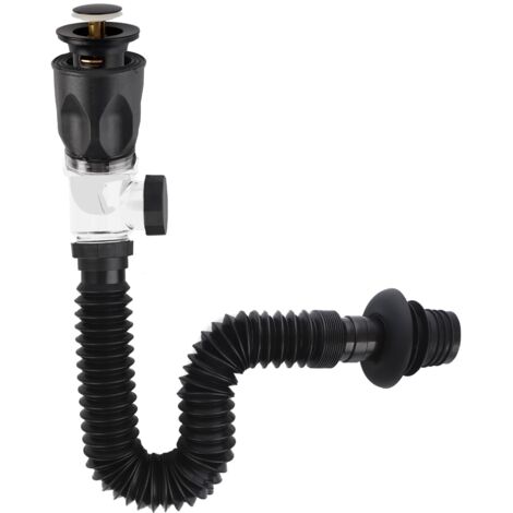 Kit de Desagüe Universal para Fregadero y Lavabo, con Tubo Flexible Antiolores y Antifugas - Negro
