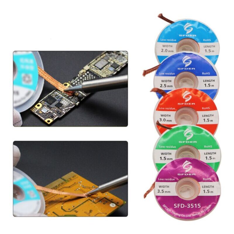 Kit de dessoudage de tresse Betterlife 1.5/2.0/2.5/3.0/3.5mm ligne d'absorption de soudure BGA sans nettoyage 5 pièces soudure électrique Wi