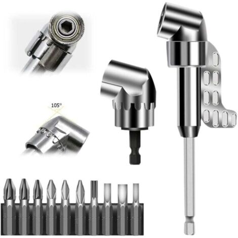Kit de destornilladores angulares, modelo 2025, cabezal curvo multifuncional, punta hexagonal de 1/4 de pulgada para talleres y construcción (largo y corto)