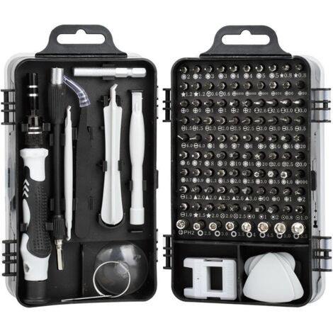 Kit de destornilladores de precisión 115 en 1, gris, 25 mm - Herramientas profesionales para reparación electrónica con puntas magnéticas