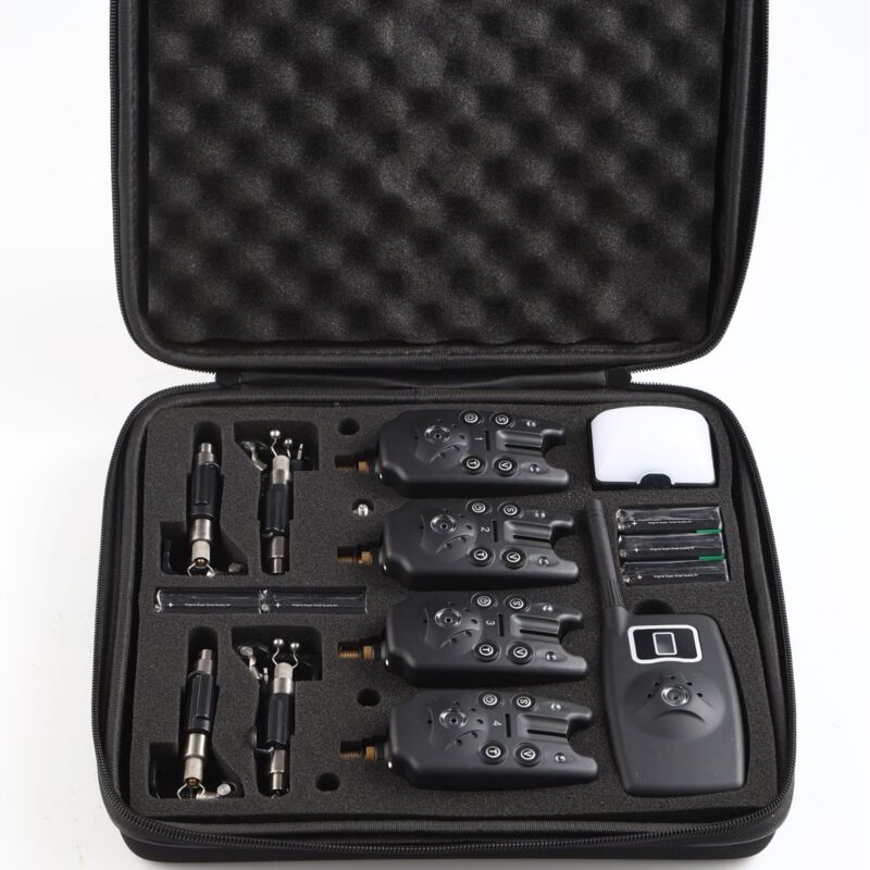 Kit de Détecteurs de Touche sans Fil Numérique avec Mallette de Transport Alarme de Pêche avec Voyants LED et Signal Sonore, Détecteurs de