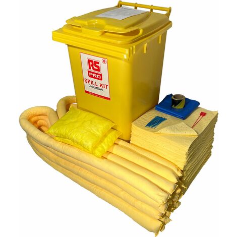 Kit de déversement contient 1 ruban de danger, 160 tampons, 2 coussins, 4 sacs et attaches, 80 chaussettes de 3 m ( Prix pour 1 Kit )