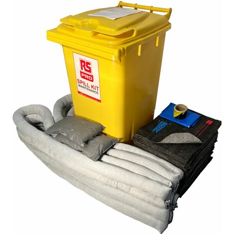 Kit de déversement contient 1 ruban de danger, 160 tampons, 2 coussins, 4 sacs et attaches, 80 chaussettes de 3 m ( Prix pour 1 Kit )