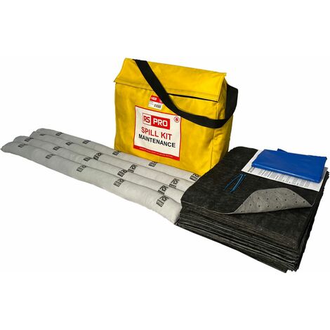 Kit de déversement contient 1 ruban de danger, 2 chaussettes de 1,2 m, 30 tampons, 5 sacs et attaches ( Prix pour 1 Kit )
