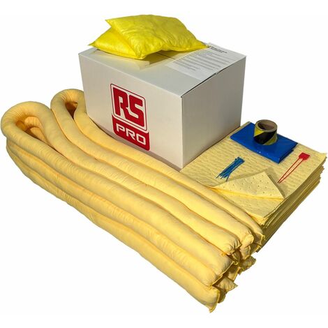 Kit de déversement contient 1 ruban de danger, 2 coussins, 4 sacs et attaches, 6 chaussettes de 3 m, 60 tampons 120 L ( Prix pour 1 )