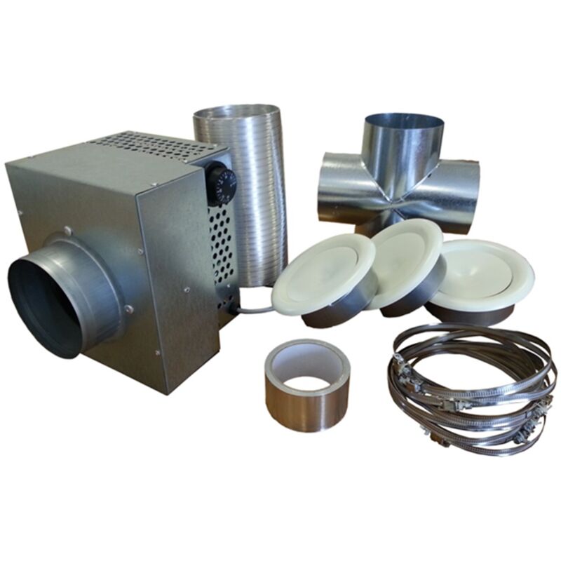 Kit de distribution d'air chaud 3 bouches 350 m3 pour cheminée