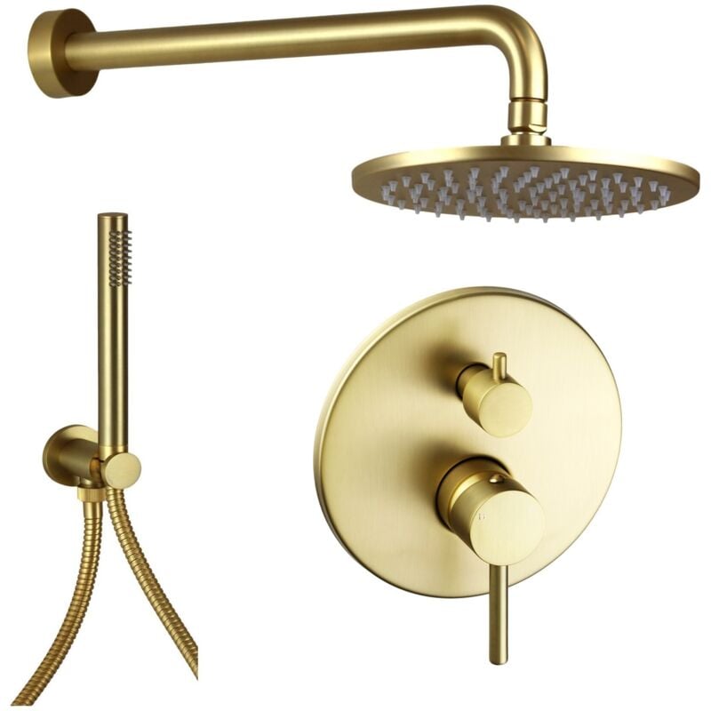 Kit de douche à encastrer couleur or brossé avec pomme de douche Ø20 cm Pollini Jessy C477355255OS Or brossé