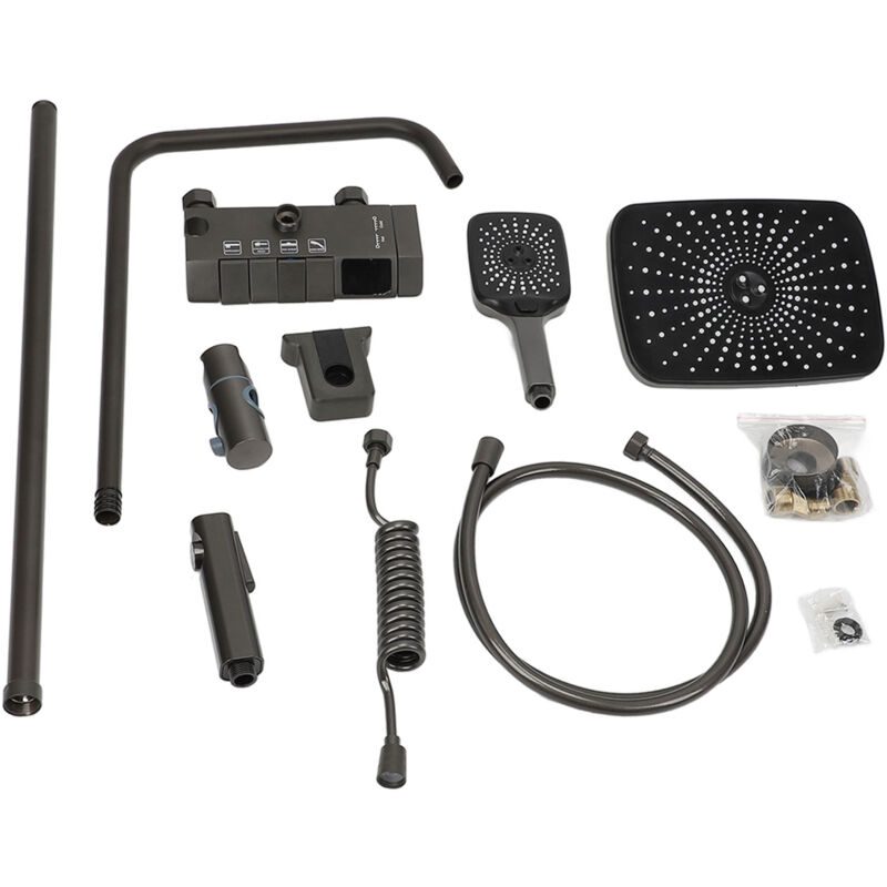 Kit de douche à pression élevée avec pommeau pluie tropicale - Bouton-poussoir, plusieurs modes de pulvérisation - Ensemble complet pour salle de