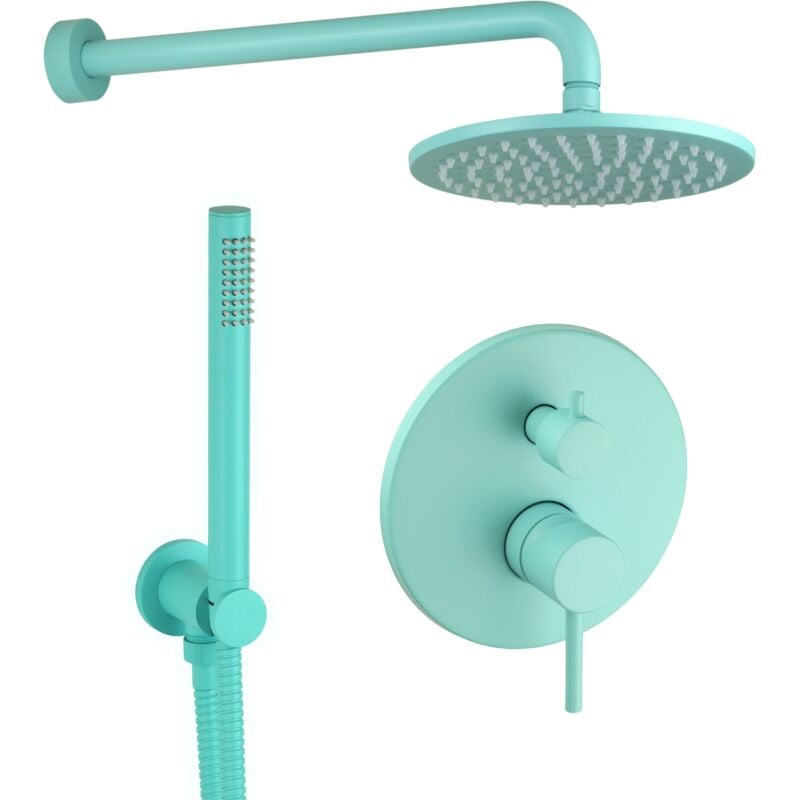 Kit de douche avec mitigeur mécanique 2 voies, modèle rond de couleur bleu aqua Pollini Jessy Color G477355255A6 Bleu Aqua