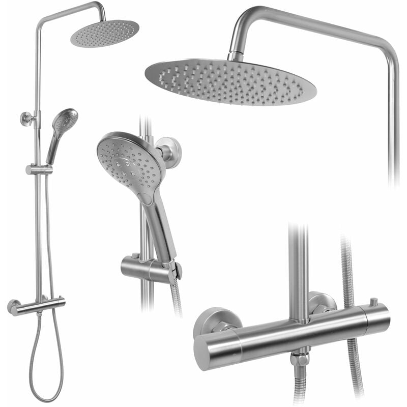 REA - kit de douche avec thermostat vincent brush nickel inox