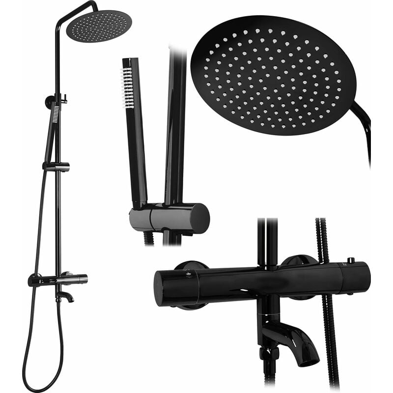 Kit de douche-baignoire avec thermostat et bec REA lungo black metallic