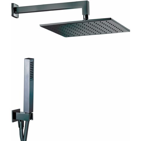 Kit de douche carré en laiton, complet noir mat