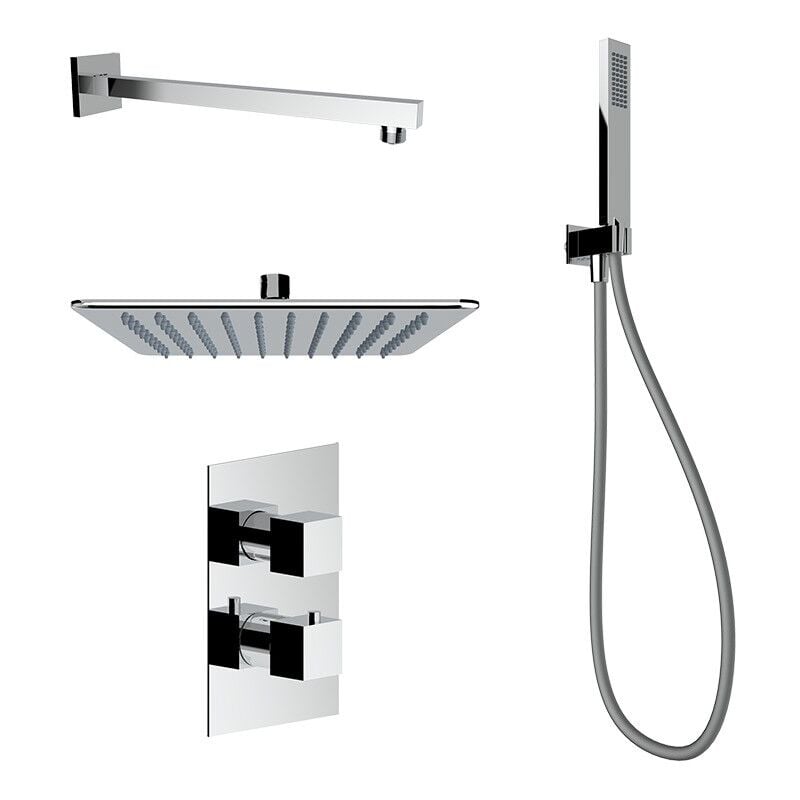 Kit de douche complet avec mitigeur thermostatique modèle carré chromé Ercos Square BNKISC0020 Chromé