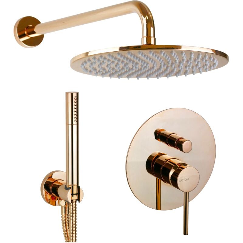 Kit de douche de couleur or rose avec mitigeur 2 sorties Gattoni Easy 1490/PDRS Oro Rosè