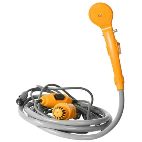 Kit de douche extérieure (jaune) 12 V pour le camping, avec pompe à eau, câble de 6 mètres et prise allume-cigare, débit maximal de 2,5 L/min.