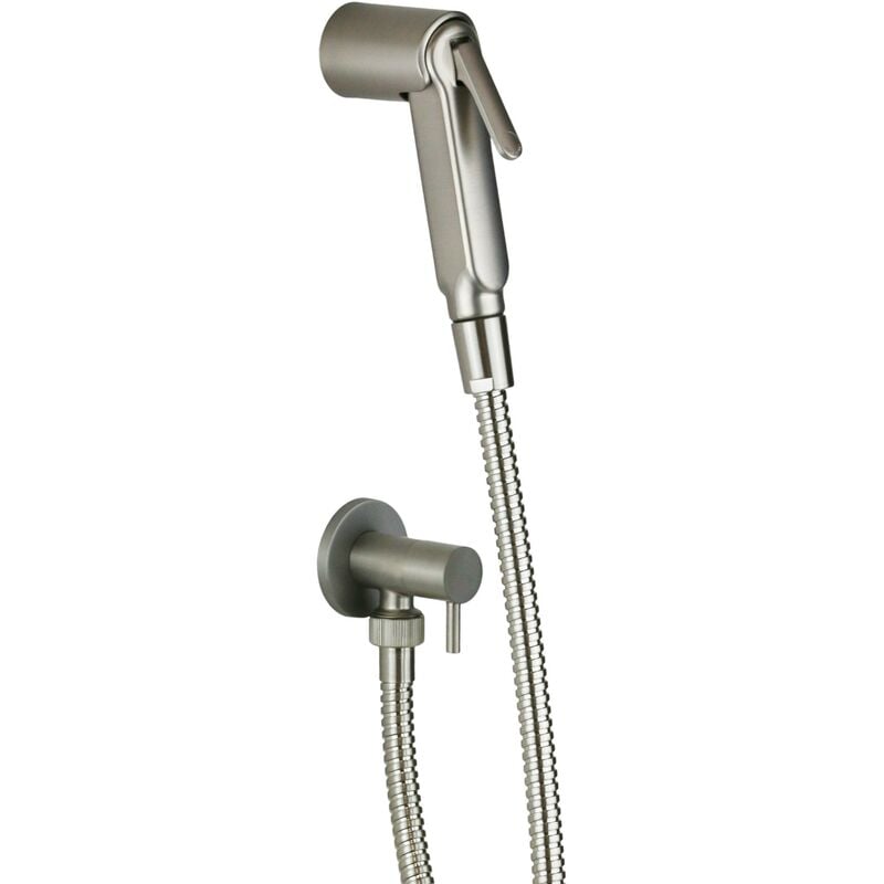 Kit de douche hygiénique en acier brossé avec robinet d'arrêt Damast 18128 acier inoxydable brossé