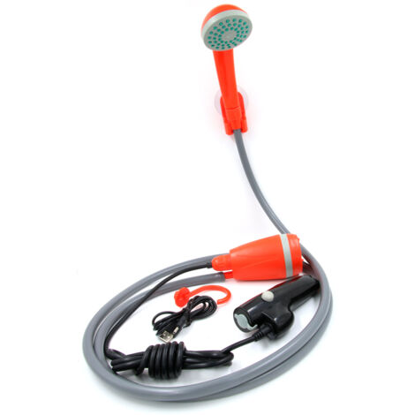 Kit de douche portable d'extérieur, pommeau de douche à main, douche de camping avec pompe à eau, câble de 2 mètres, débit max. 3,5 L/min, chargement USB, pour la maison et la voiture