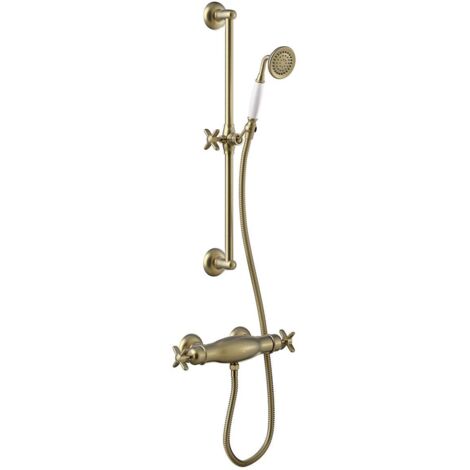 Kit de douche thermostatique · Barre coulissante long. 600 mm. · Douchette anti - TRES 24216402LM