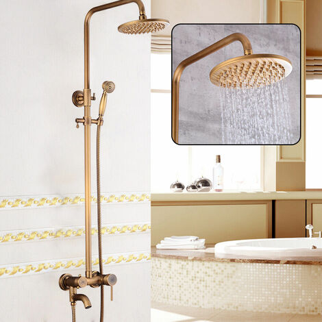 Kit de douche vintage rétro en laiton, ensemble de douche rétro en bronze, système de douche à effet pluie pour salle de bain