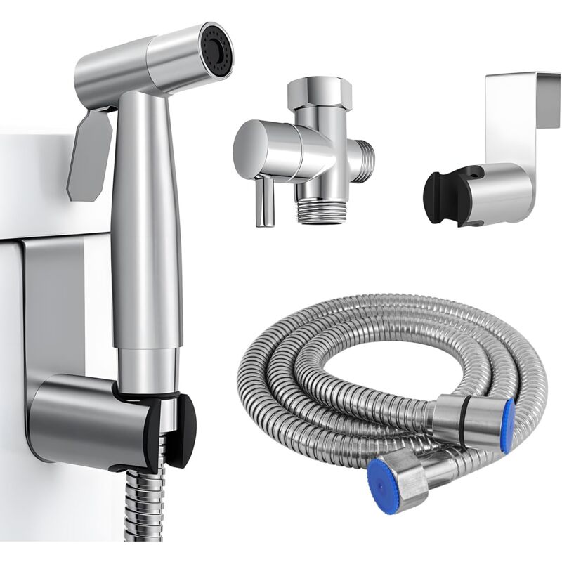 Kit de Douchette de Bidet en Acier Inoxydable, Vaporisateur de Toilette Douchette à Main avec 1.5m Tuyau et Support, Kit Douchette WC Complet,
