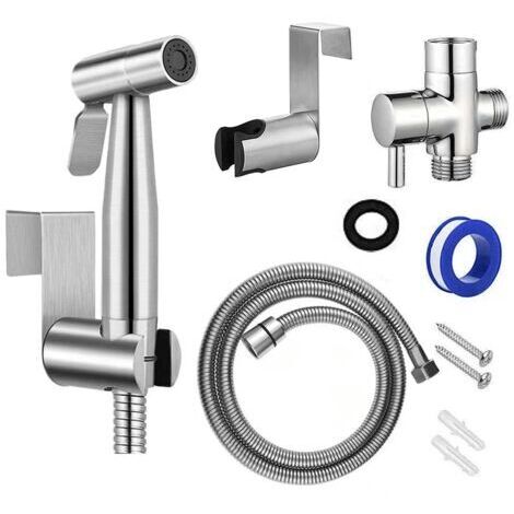 Kit de Douchette de Bidet pour WC, Pulvérisateur de Bidet en Acier Inoxydable avec Tuyau et Vanne G 1/2, Douchette WC