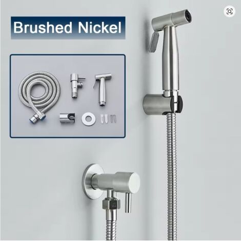 Kit de Douchette de Toilette en Acier Inoxydable 304, Pistolet de Nettoyage Haute Pression avec Tuyau de 1,5m, Robinet d'Arrêt et Support