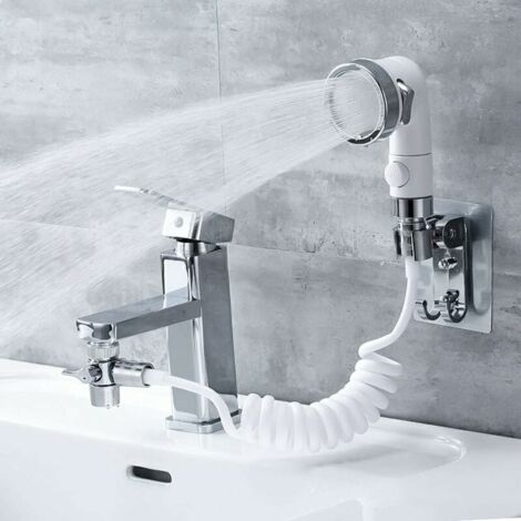 Kit de Douchette Lavabo Cuvette, Trois Jets Disponibles Pommeau de Douche de Robinet avec 1.5m de Tuyau Télescopique, Pratique pour le Salle de bain et la Cusine (Robinet pas Inclu),de DEBUNS