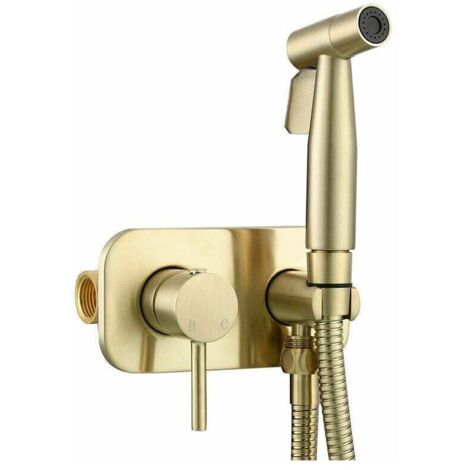 Kit de douchette WC comprenant un pulvérisateur bidet en laiton pour une hygiène personnelle, à fixer au mur avec une finition en or.