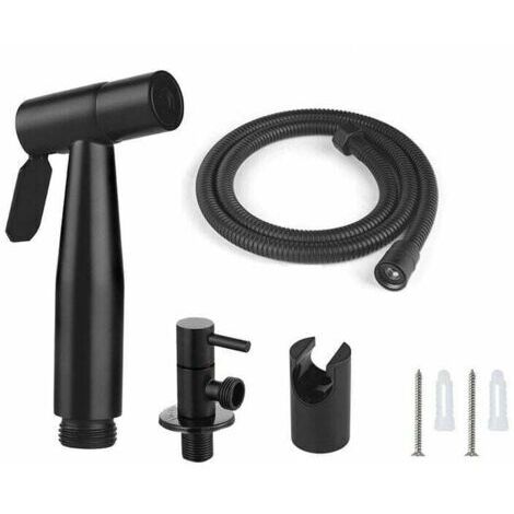 Kit de douchette WC comprenant un tuyau de 1,5 m et un support avec adaptateurs G1/2, couleur noire.