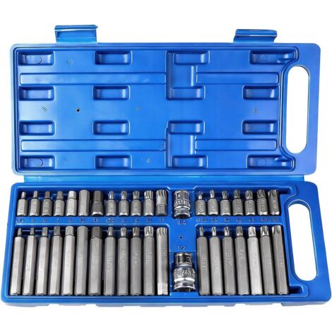 Kit de douilles Torx professionnel 40 pièces 1/2"3/8", pour clé à chocs, T20-T55 M5-M12 H4-H12, coffret bleu pour réparation automobile atelier