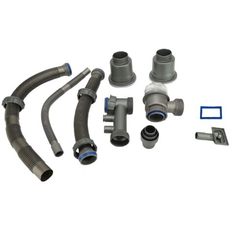 Kit de Drainage pour Évier Double Étanche et Anti-Odeurs, Résistant aux Températures (212°F/100°C), en PP et Métal, avec 2 Filtres, 1 Tuyau de Trop-Plein et Joints Silicone pour Installation Facile