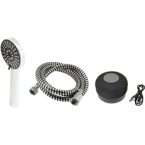 Kit de ducha Brixo Music Shower cromo – altavoz Bluetooth y flexible