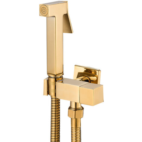 Kit de ducha cuadrado de pared de latón cromado para bidé (Oro)