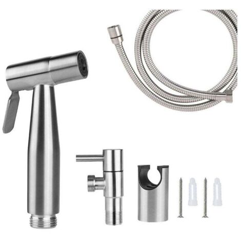 Kit de ducha para inodoro, manguera de 1,5 m y soporte, adaptadores FDC plateados G1/2