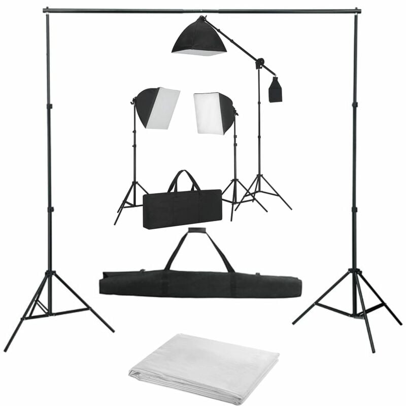 

Kit de estudio fotográfico con focos softbox y telón de fondo
